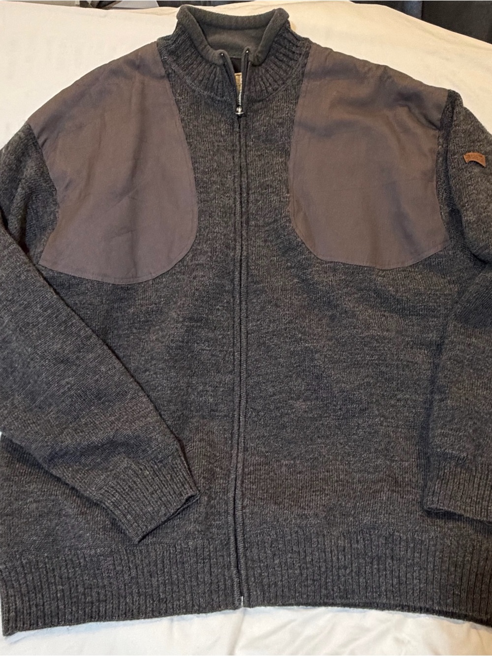 Beretta Men’s 2XL 100% Wool Full-Zip Sweater – Gray with Canvas Shoulder Panels